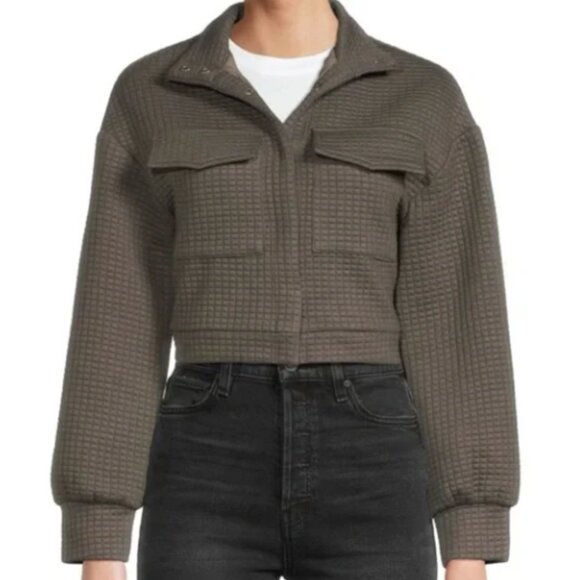 NWT Area Stars Nila Cropped Snap Front Grey Utility Waffle Jacket L MSRP $175 - Picture 1 of 11
